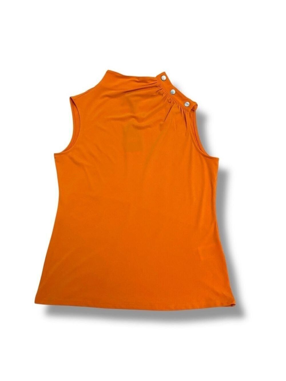 NWT DKNY Orange High Neck Mock Neck Silver Button Office Top – Medium